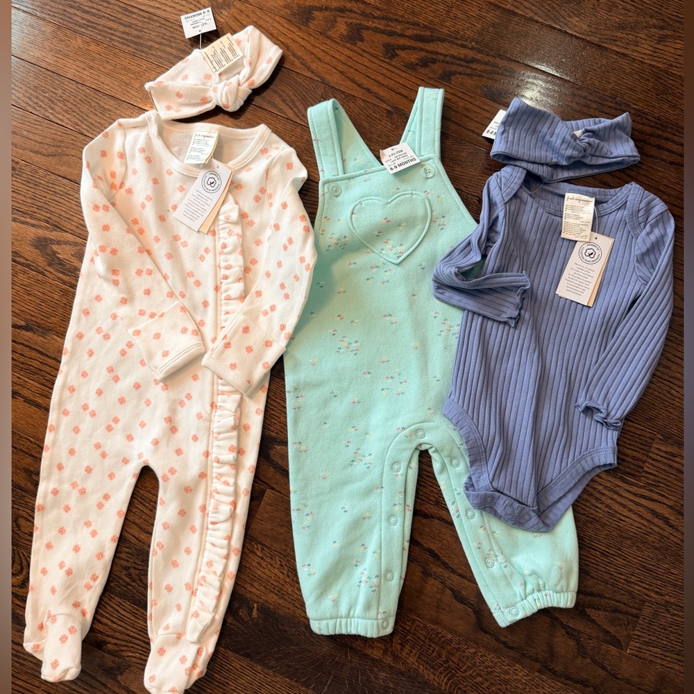 NWT Baby Girl Gift Bundle 6-9M Coquette Floral Outfits 3pc